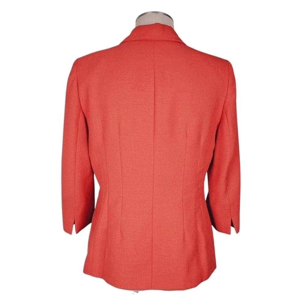 Le Suit Essentials Blazer Women Size 10 Orange Slit Cuffs Textured 3/4 Sleeve